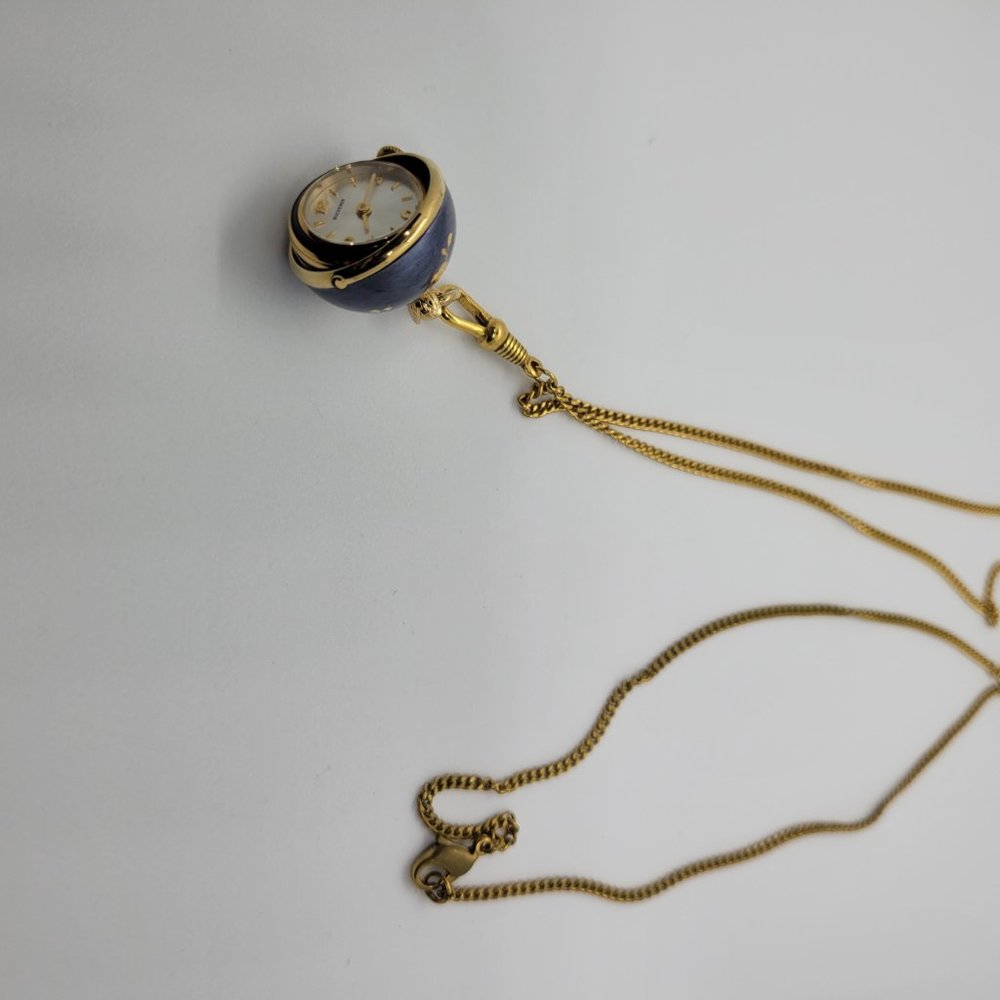 Necklace Vintage Bucherer Ball Globe Pendent Chain Etched NK_BL0002. - Picture 2 of 3